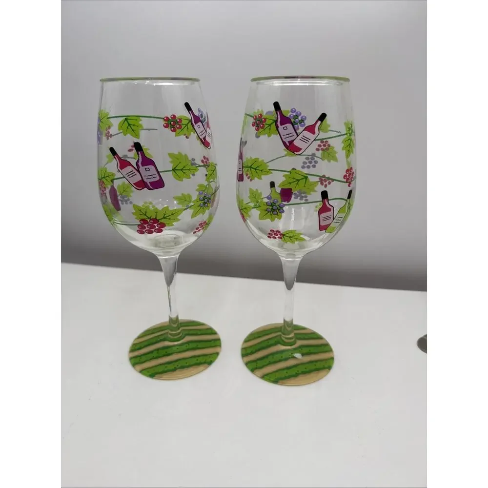 2 - Lolita Shatterproof Hand Painter Wine Tasting Collection‎ Glasses EUC No Box